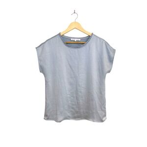 Melissa Nepton Light Blue Frayed Neck Cap Sleeve Top Women's Size S